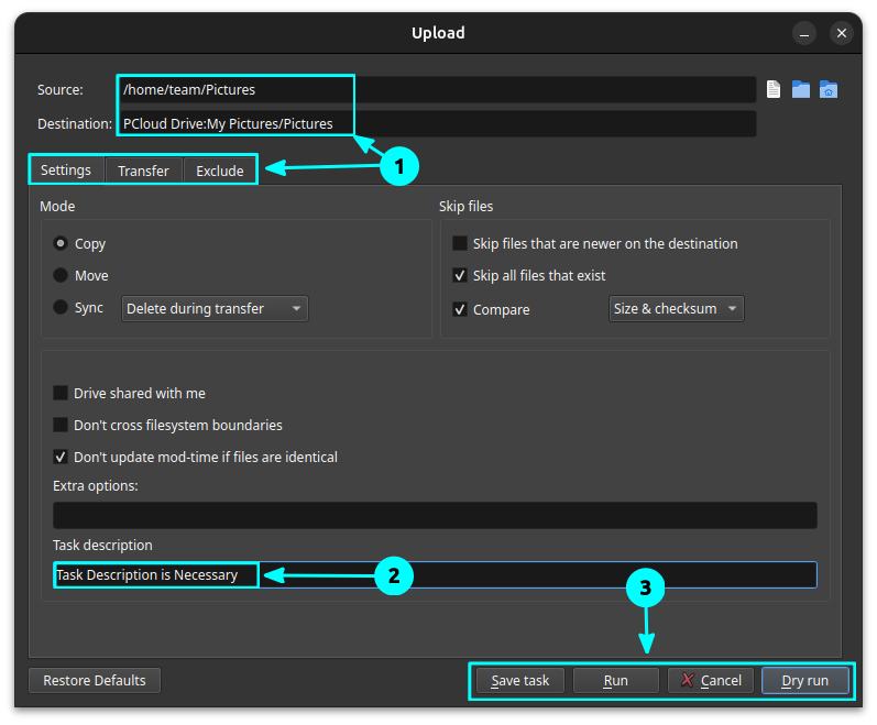 Task Settings in Rclone Browser