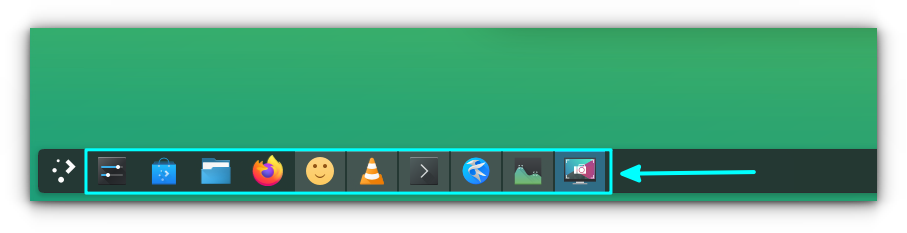 Icons-only Task Manager in KDE Plasma default panel.