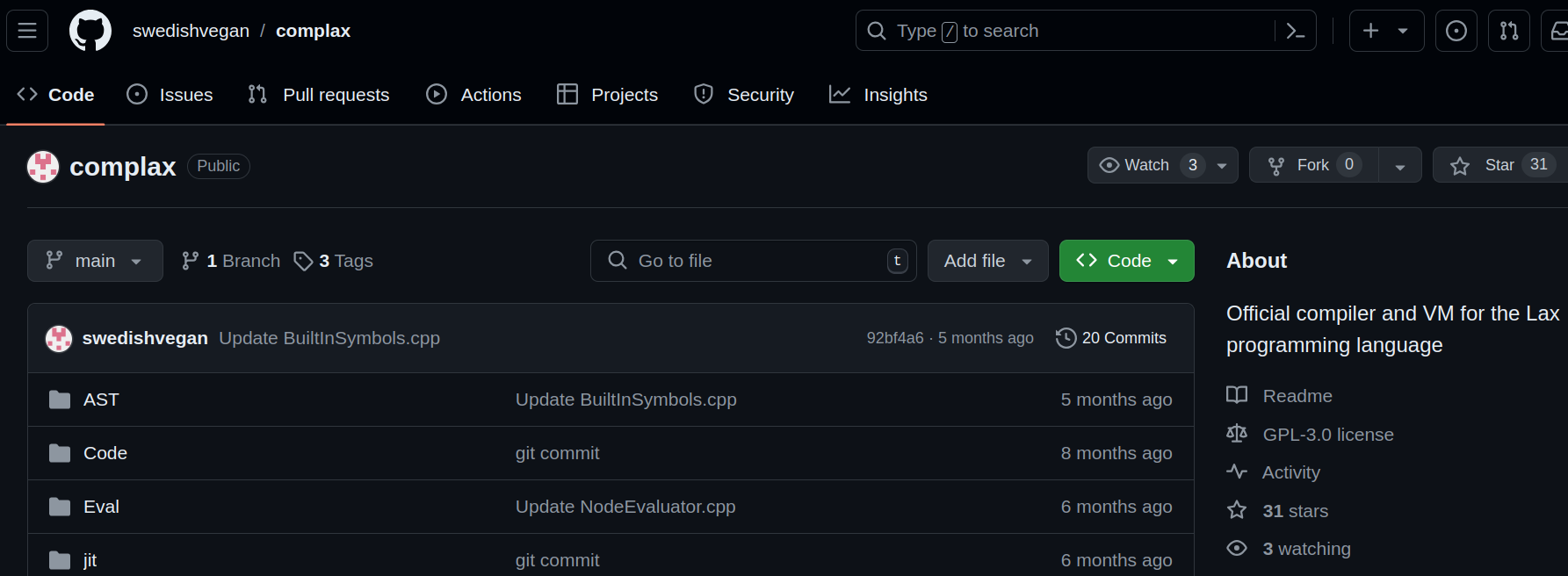 a screenshot of the complax github repository