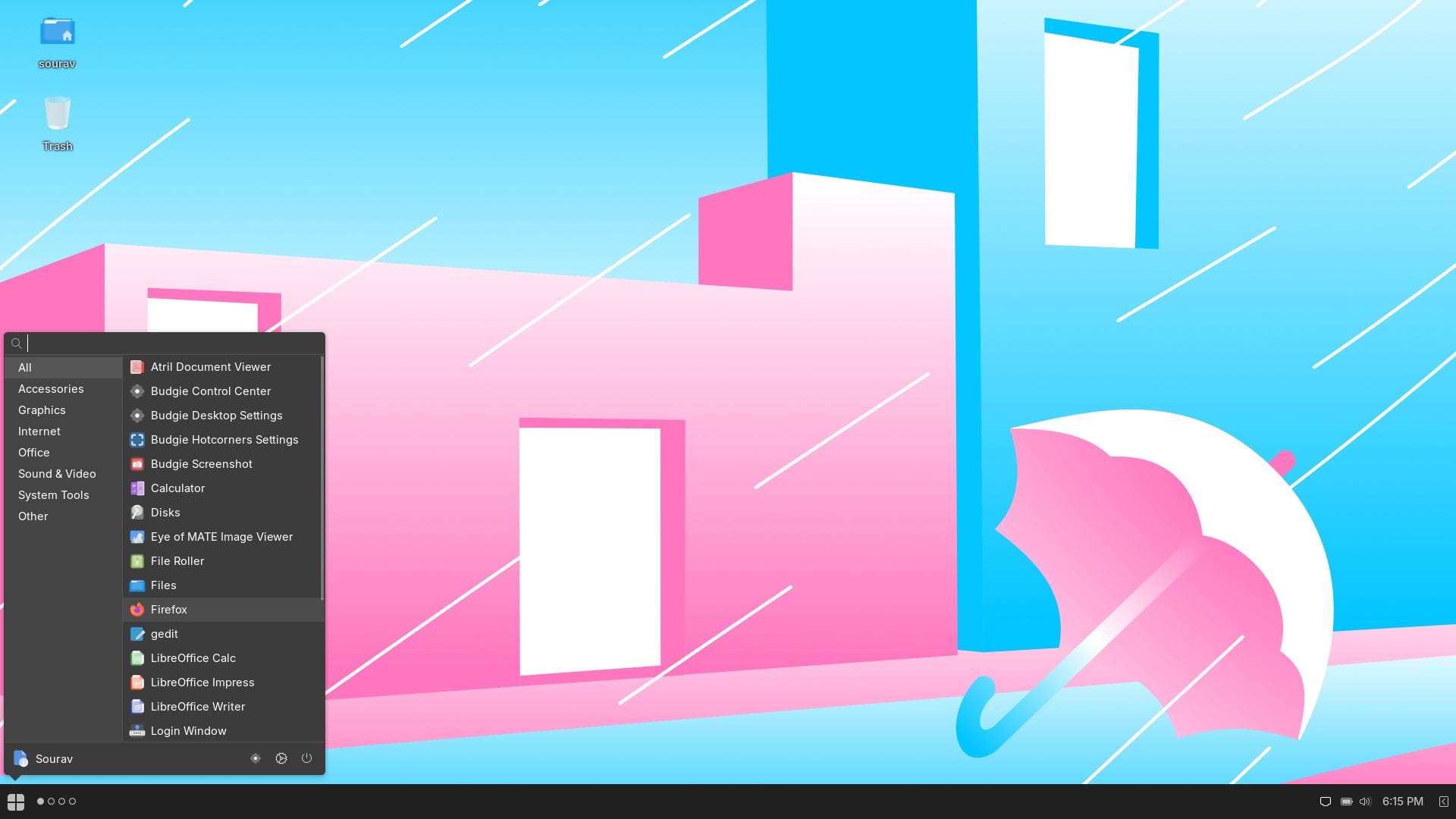 a screenshot of ultramarine linux desktop view with the application launcher open