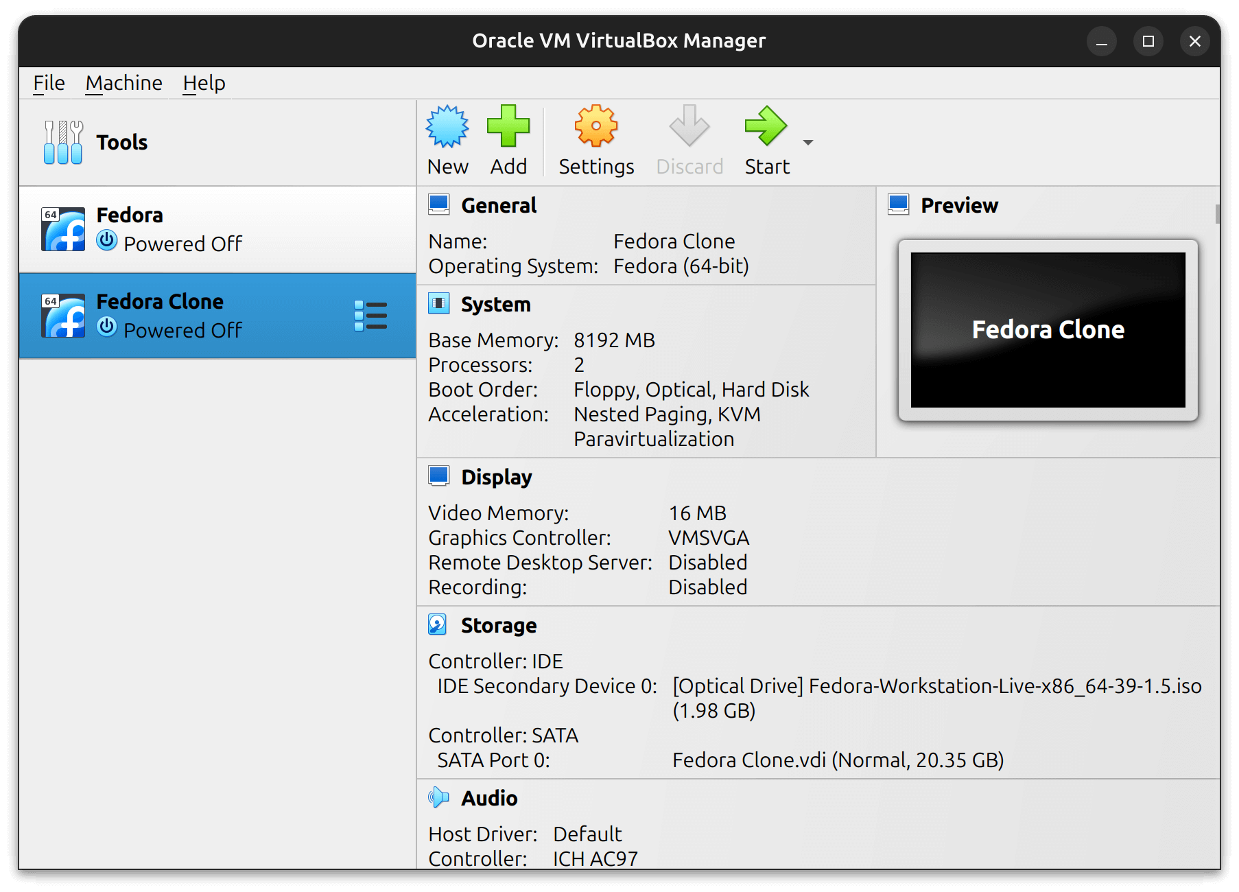 fedora clone with virtualbox