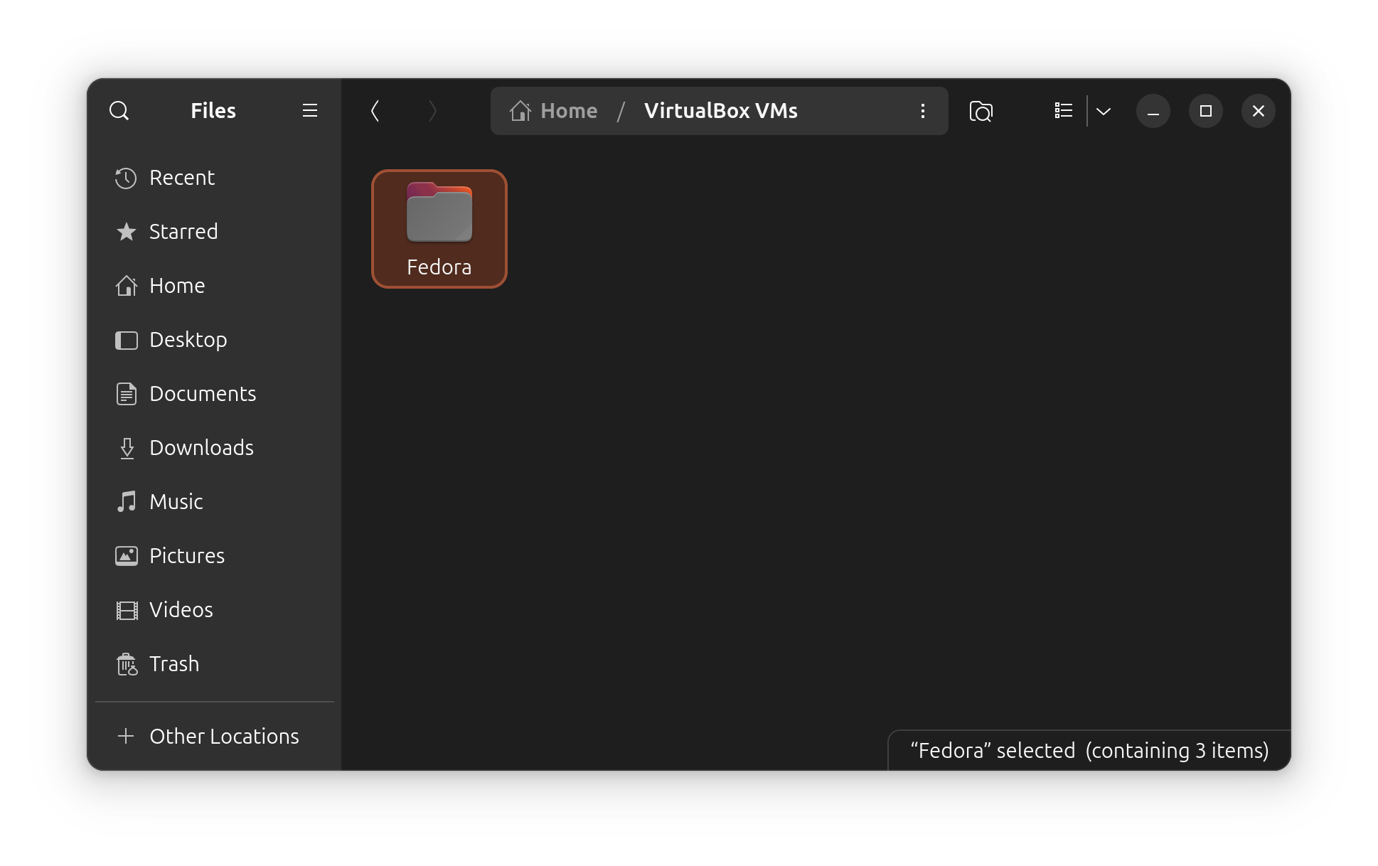 fedora vm folder