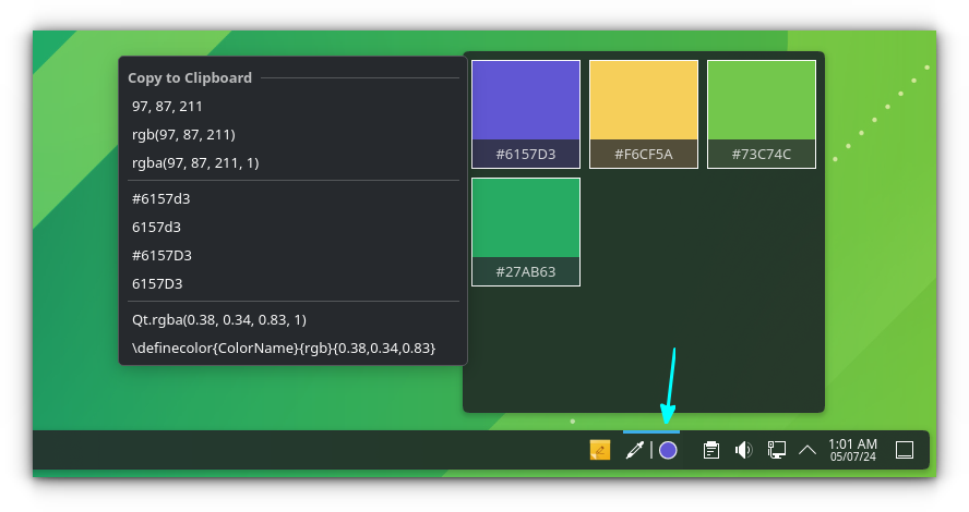 Get selected color codes from the Color Picker widget in panel.