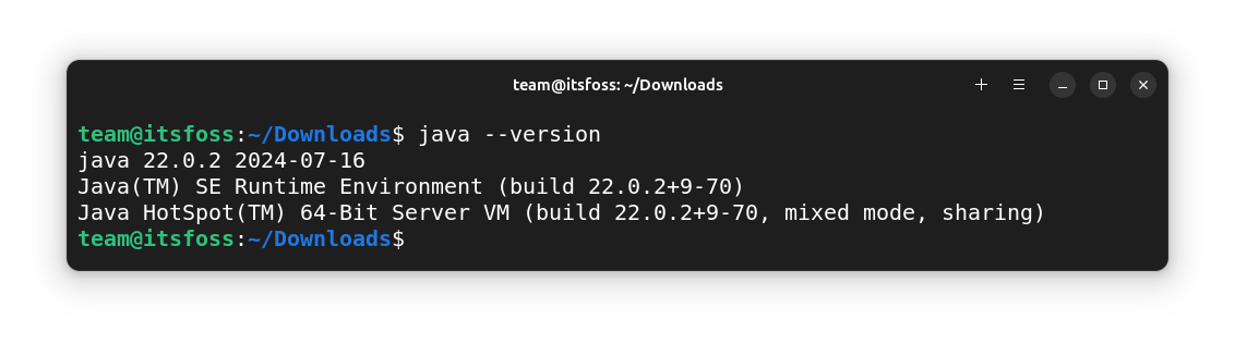 Installed Java version is displayed using the --version option.