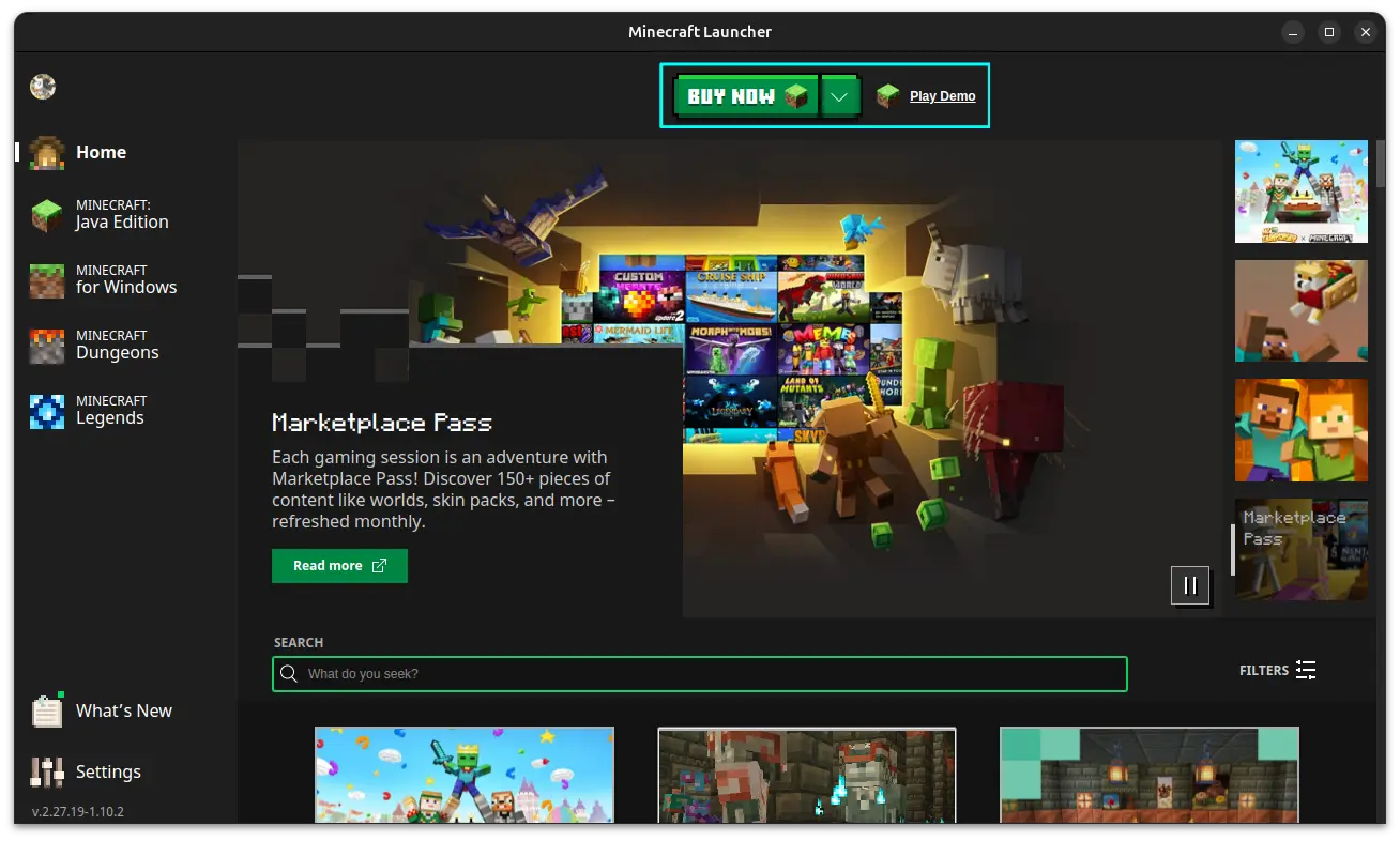 Purchase Minecraft to play. You can click on the "Play Demo" button to start a demo session.