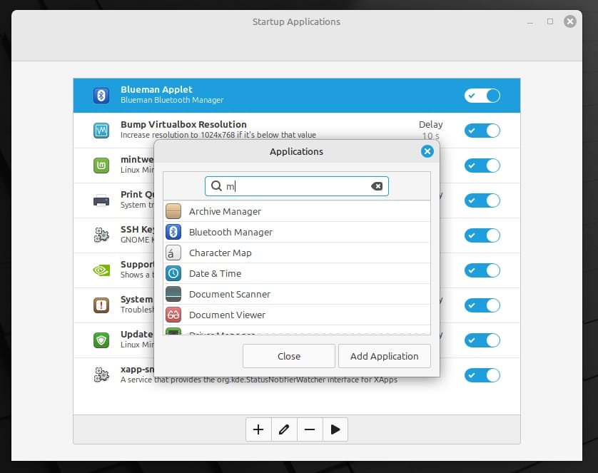 linux mint 22 startup applications