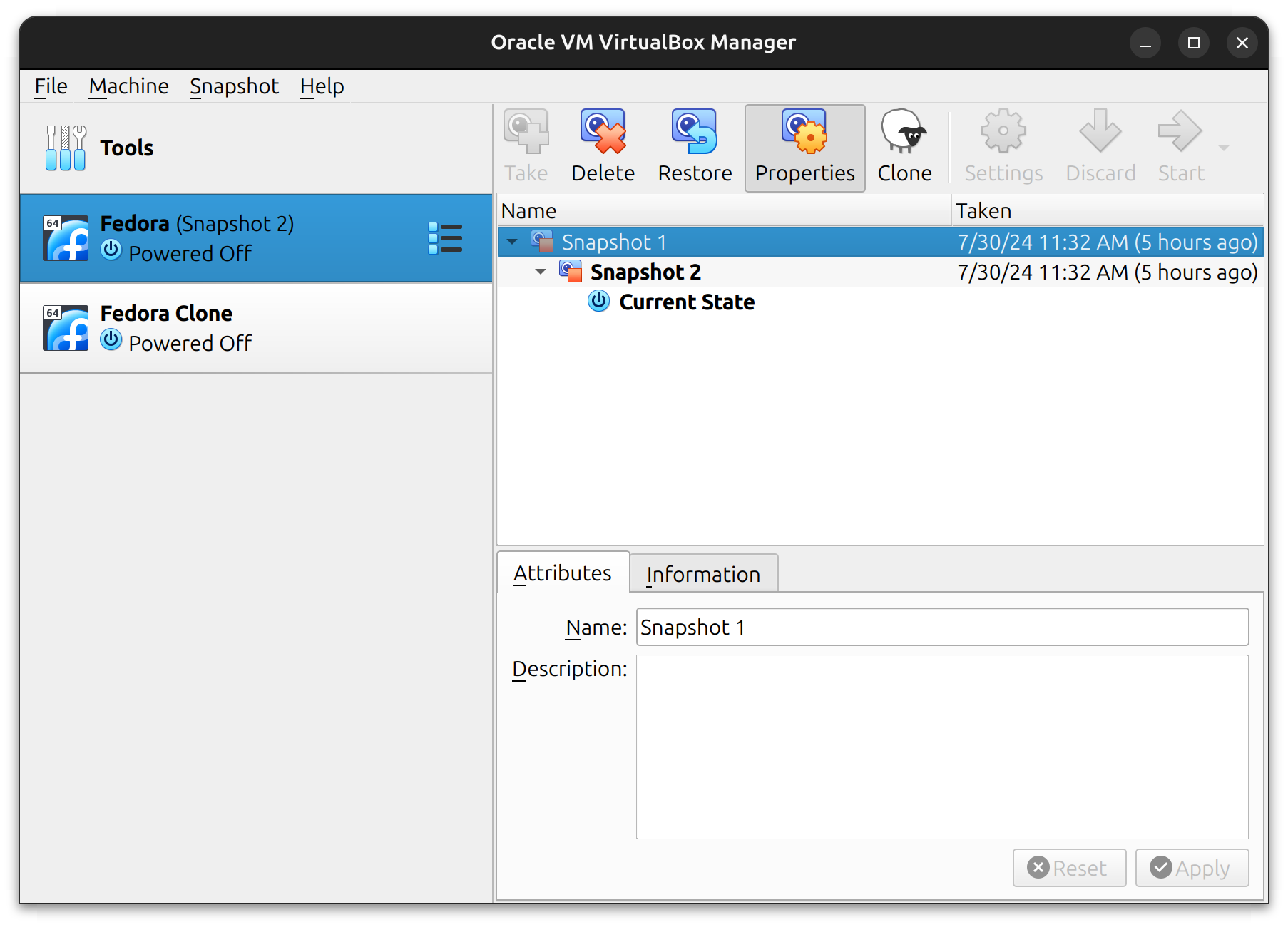 snapshot restore virtualbox