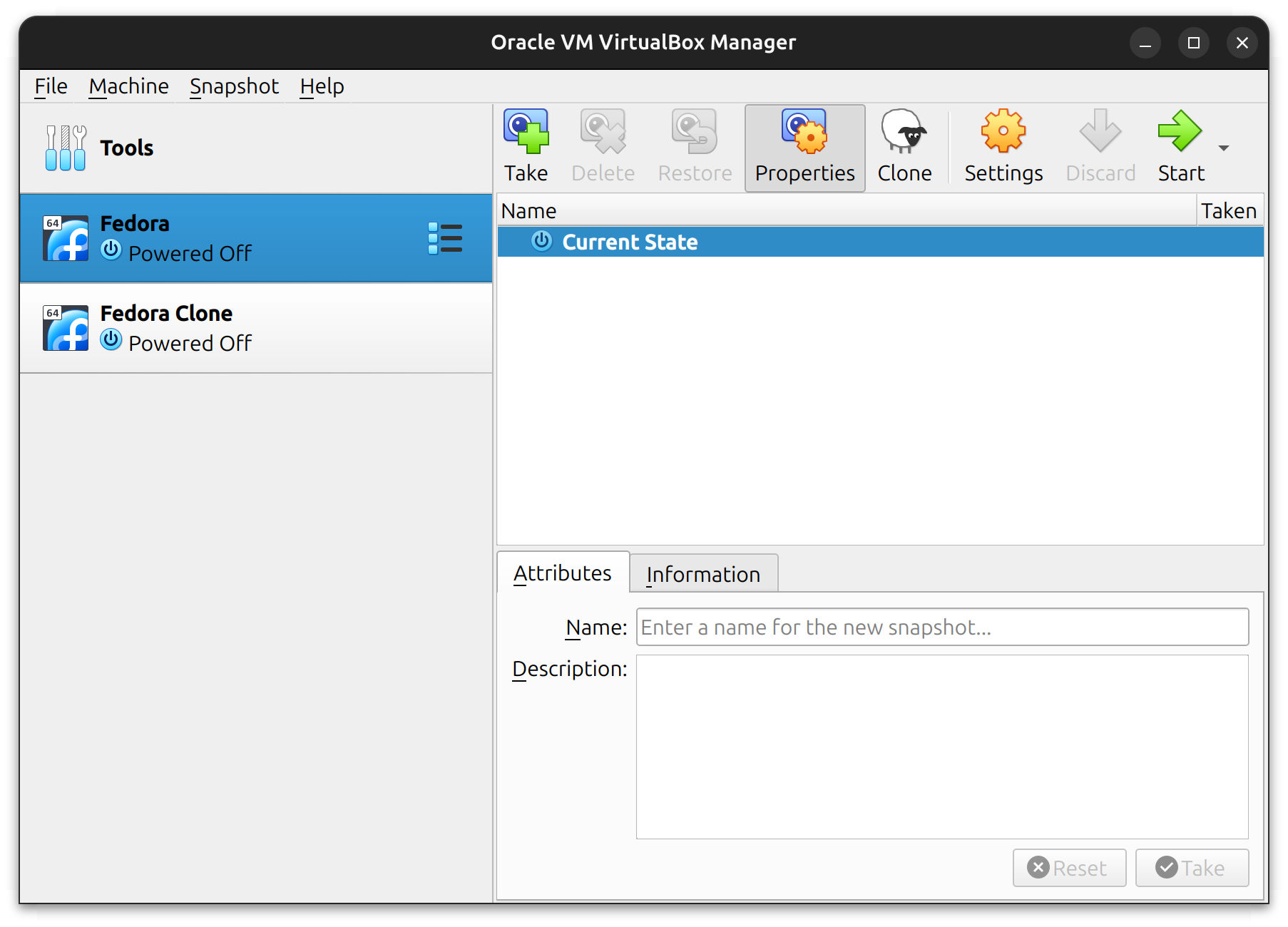 take a virtualbox snapshot