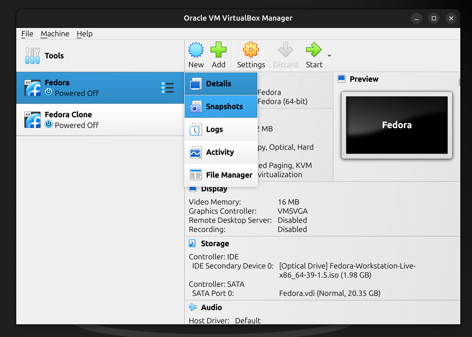 virtualbox snapshot option