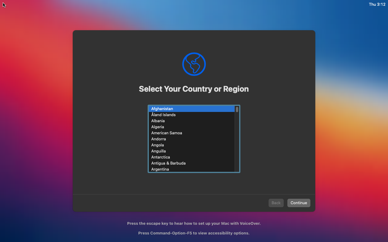 select country in setup