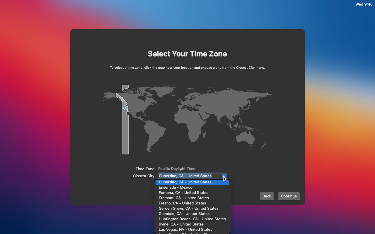 Choosing the timezone