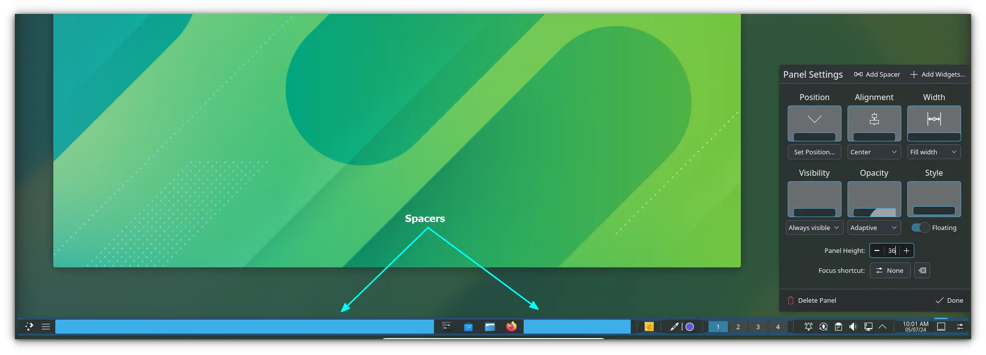 Windows like Panel configuration using Spacers.