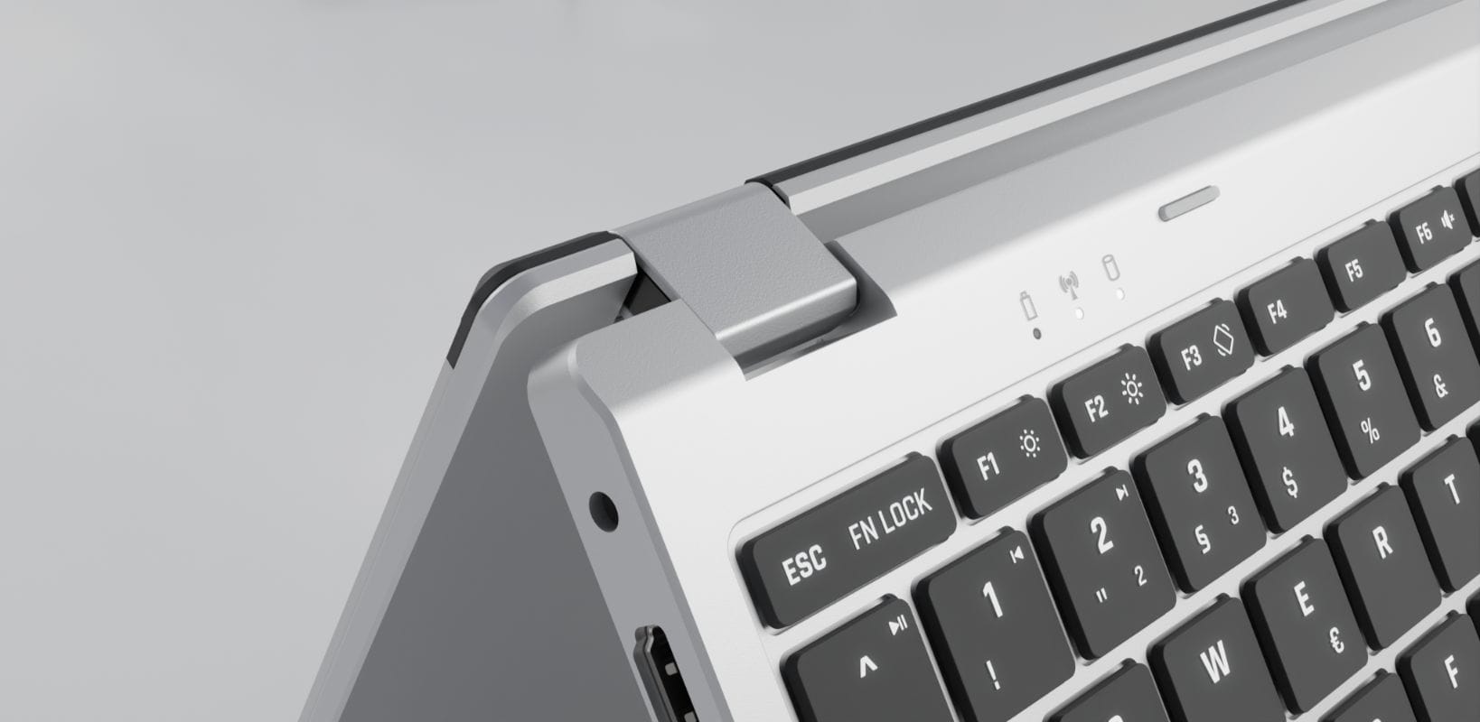 a photo showing off the double hinge design on the tuxedo infinityflex 14