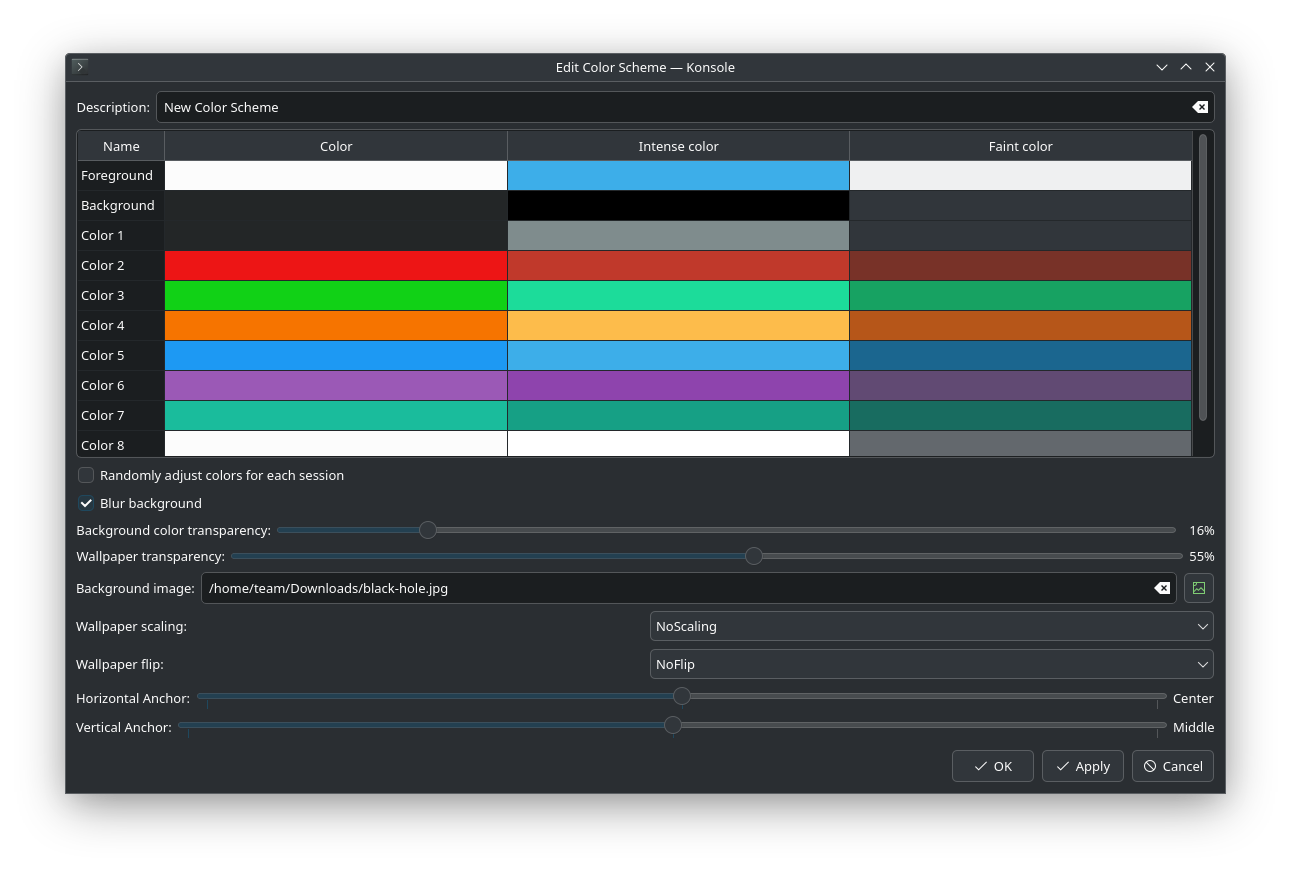 Some settings applied to make visual changes to the terminal window.