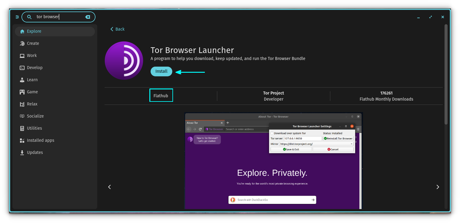 Install Tor Browser Launcher in Pop!_OS using Cosmic App Store.