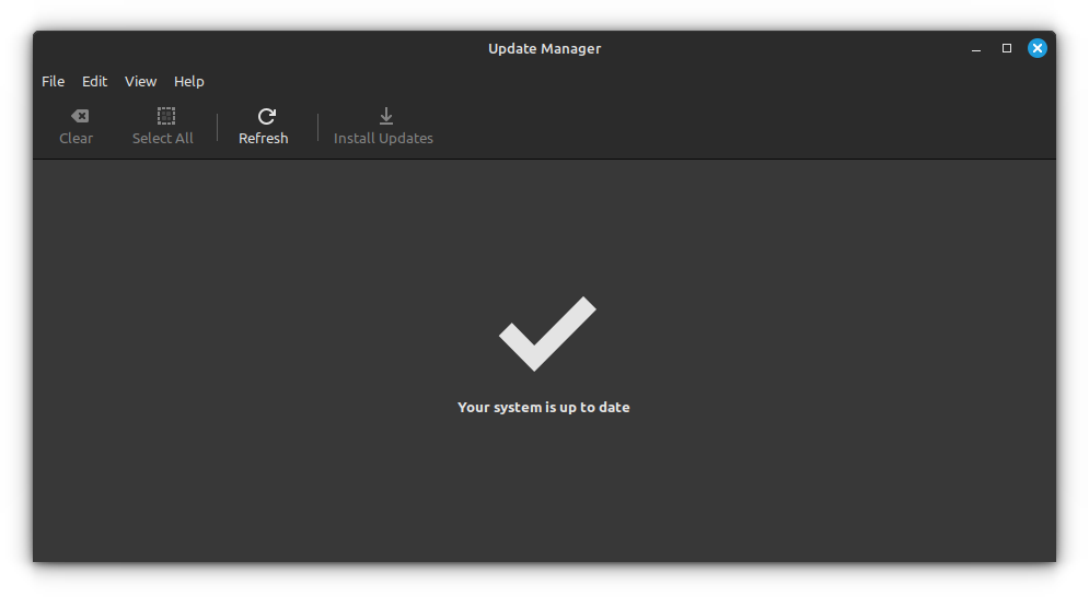 Your system is up-to-date message is shown in the software manager.