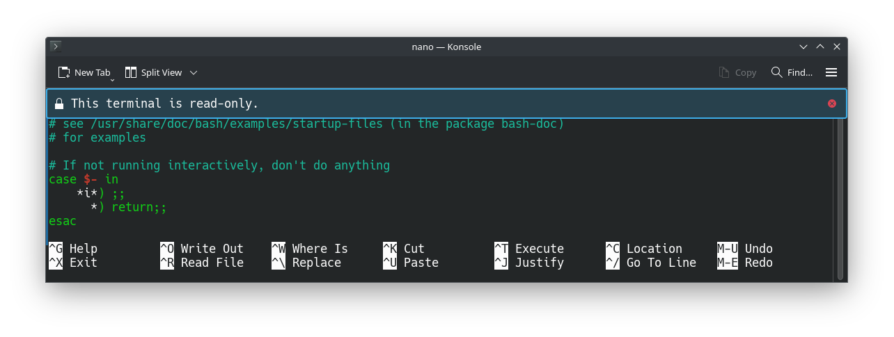 Terminal session is read-only and no change can be made until the mode is disabled