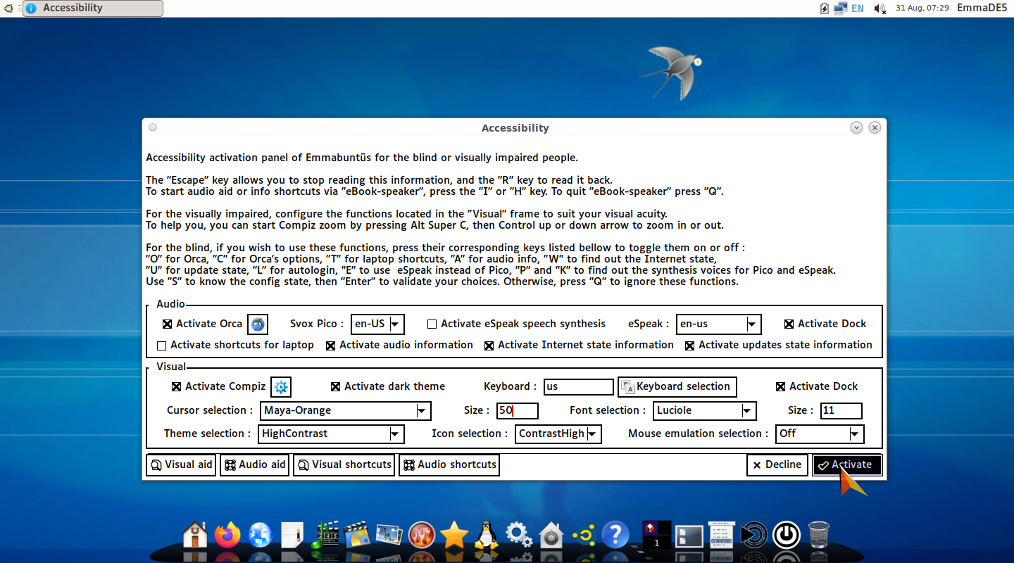 Emmabuntus in Accessibility mode