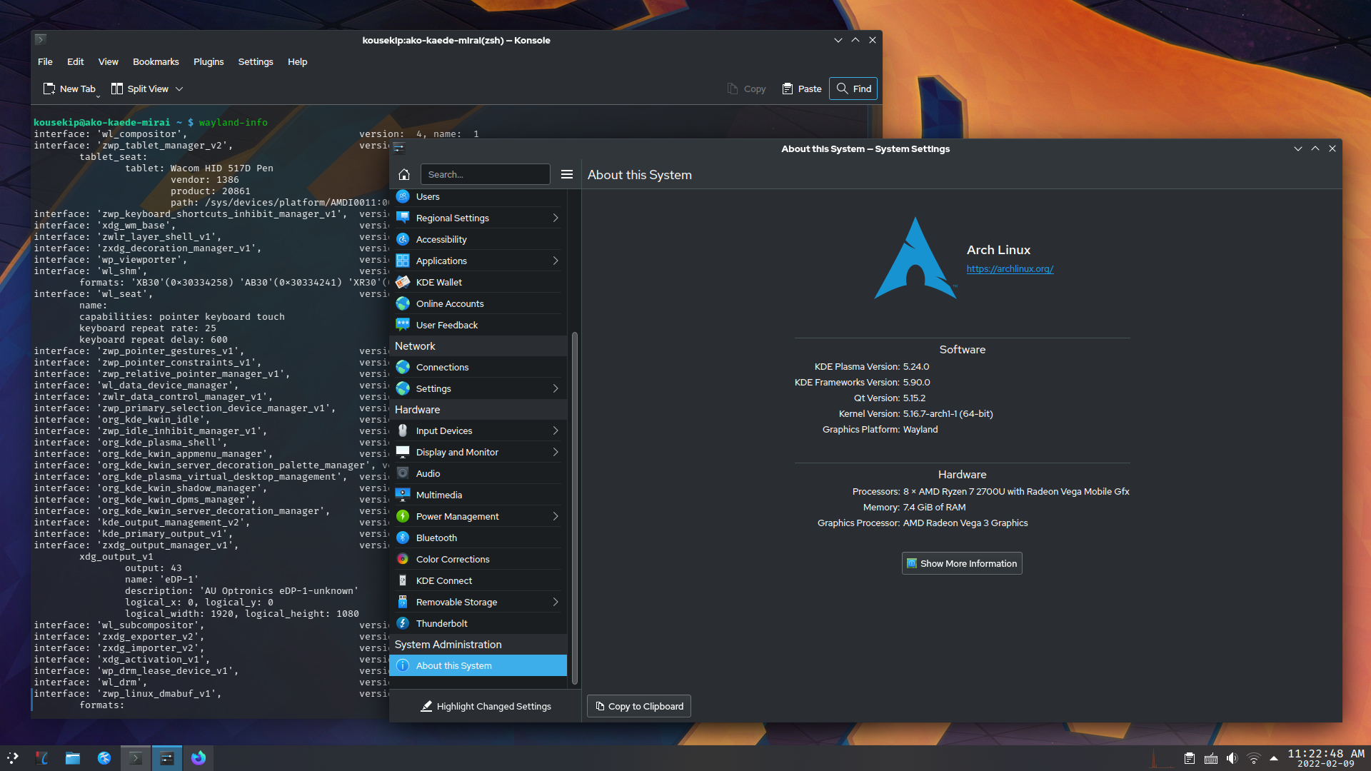 arch linux with KDE Plasma