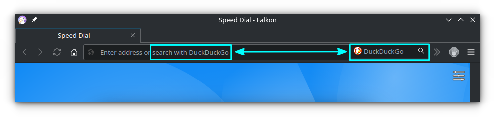 The default search engine provided by Falkon browser is DuckDuckGo.