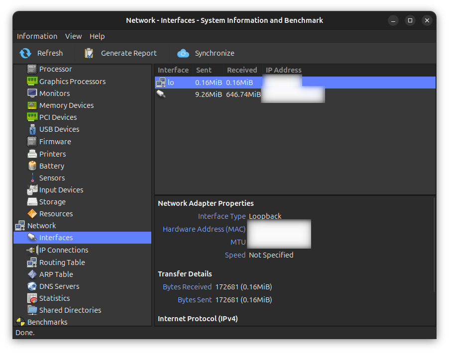 Network Interface Information in Hardinfo2