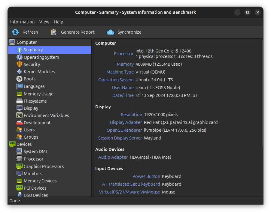 A summary of system hardware