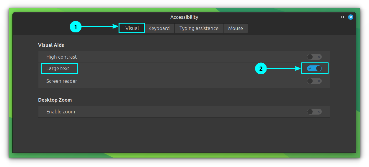 Set a larger text in Linux Mint accessiblity settings.