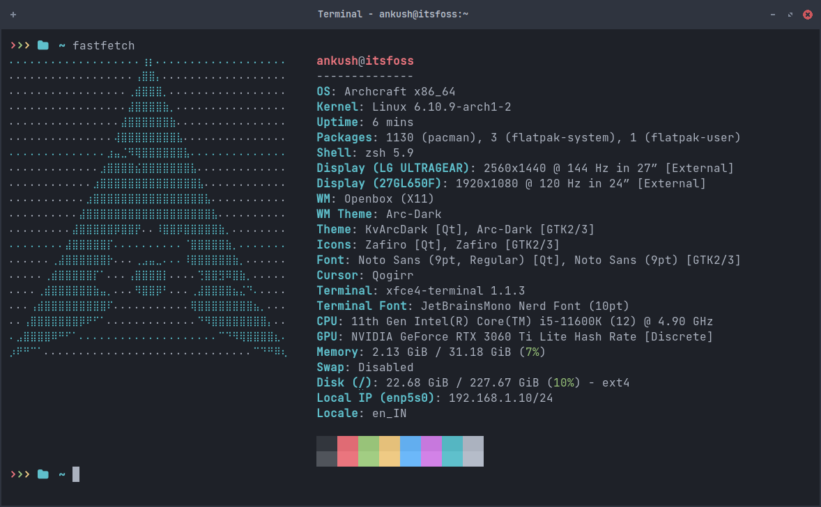 archcraft running zsh shell