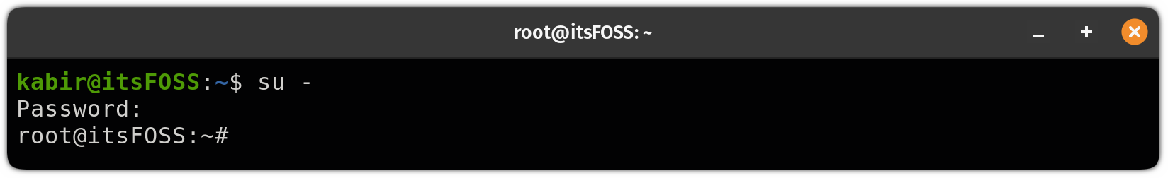 Use the su - command to log in as a root user in Ubuntu