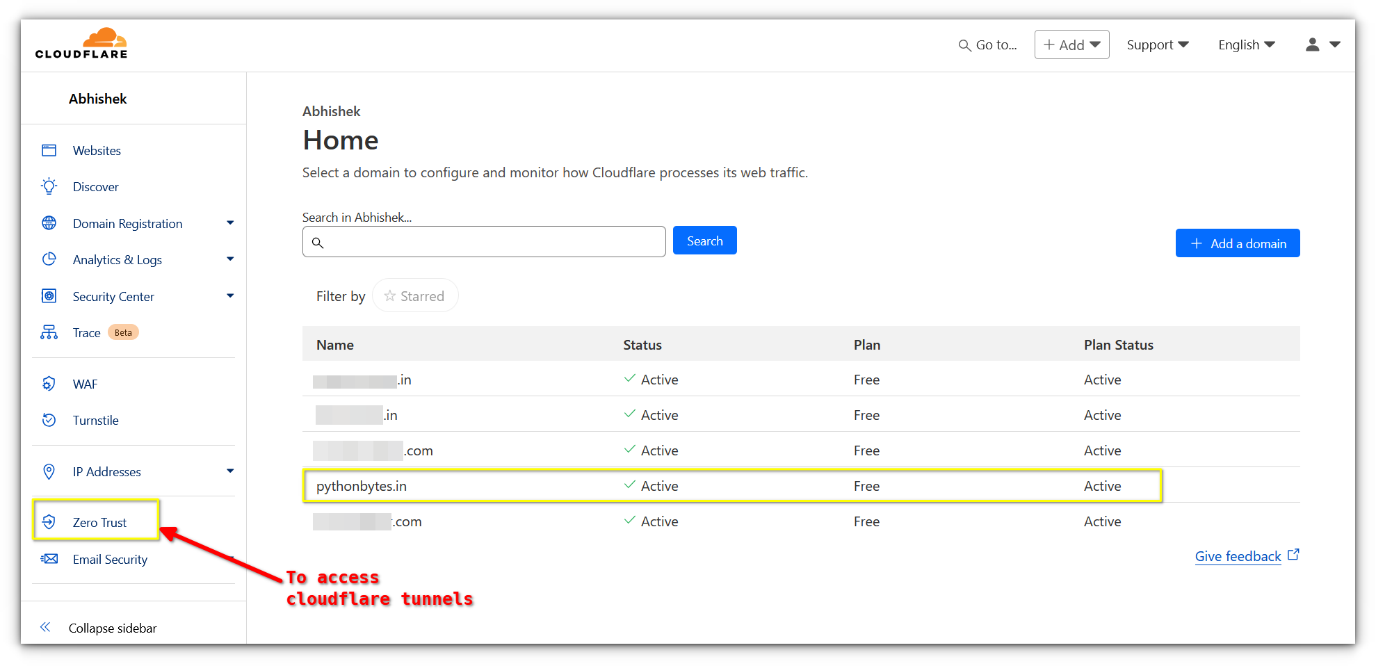 Accessing Cloudflare Tunnel settings