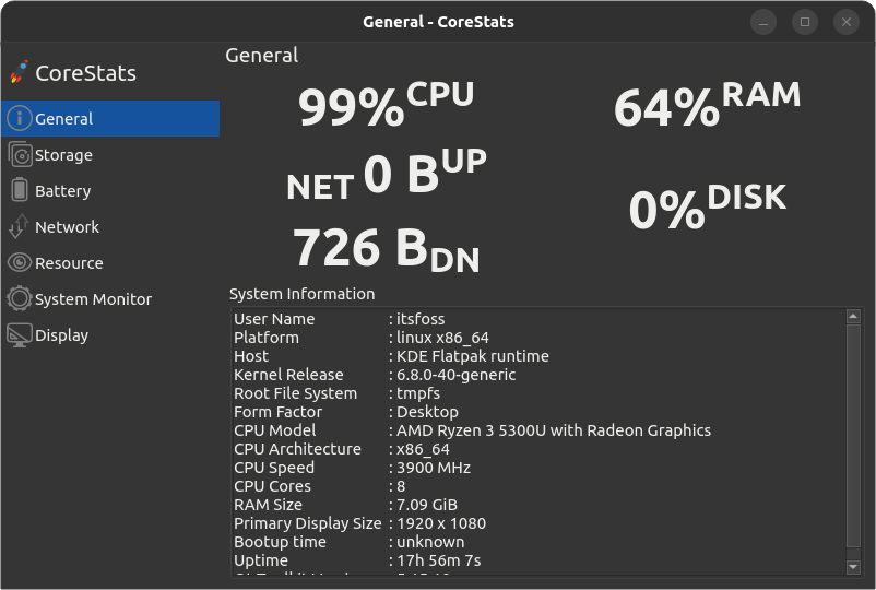 a screesnshot of corestats on ubuntu