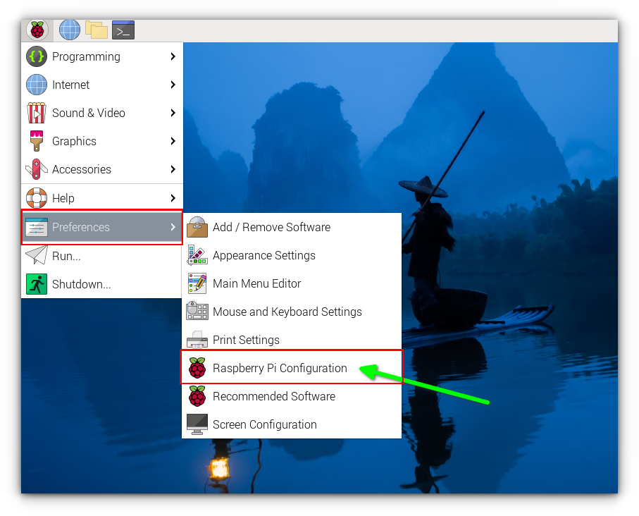 Looking for Raspberry Pi Configuration in the main menu
