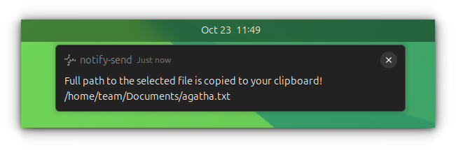 A small notification about the location being copied to the clipboard.