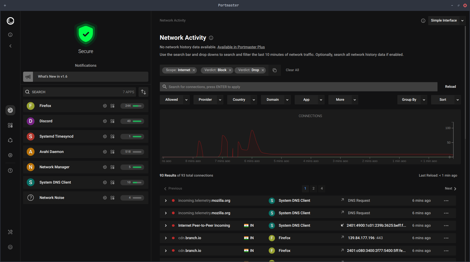 portmaster connection details screenshot