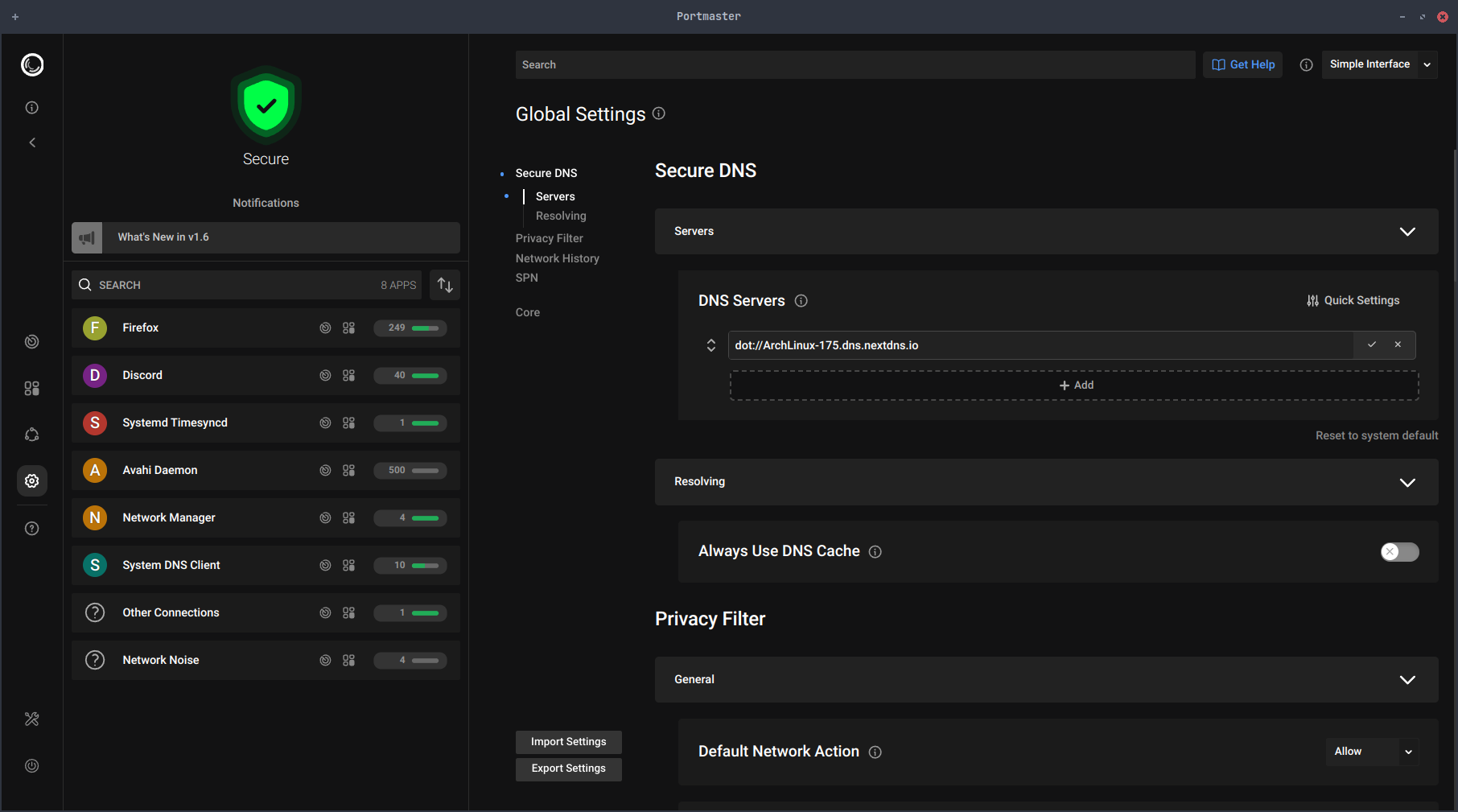 portmaster dns settings screenshot