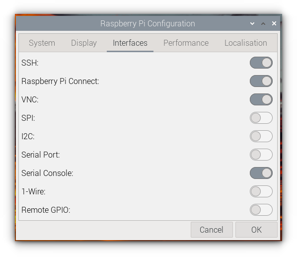 In this section, you can enable and disable various interface options for Raspberry Pi