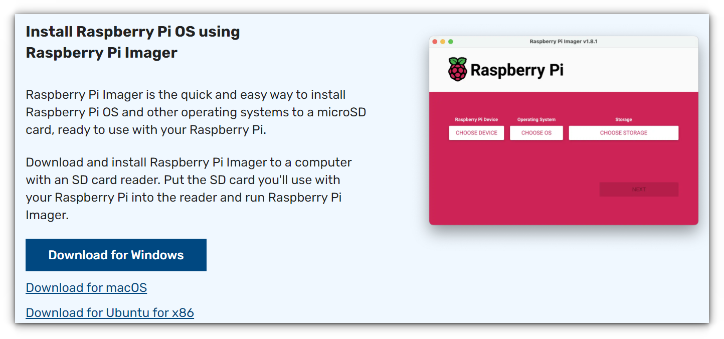 rpi-imager downloads page