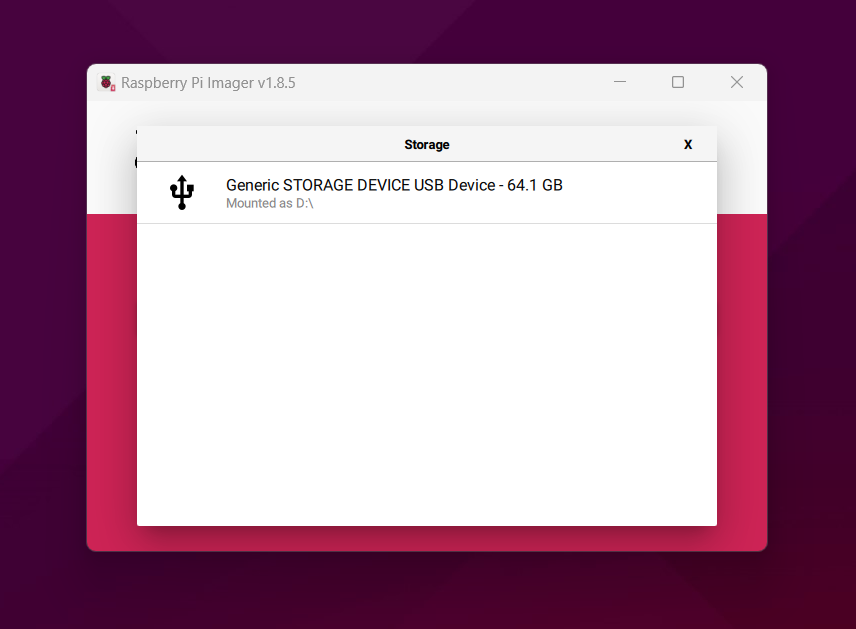 rpi-imager select storage device