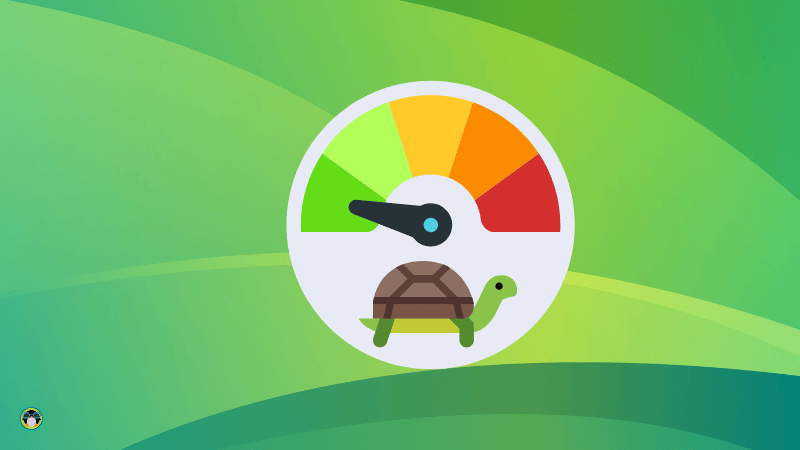 a green image background with a dashboard icon showing slowest speed on top of a turtle