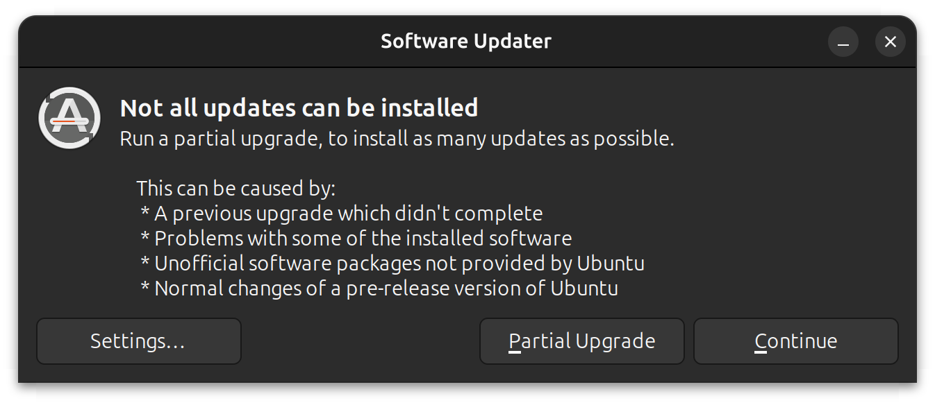 ubuntu partial upgrade