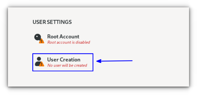 Click on user creation button in User Settings section.