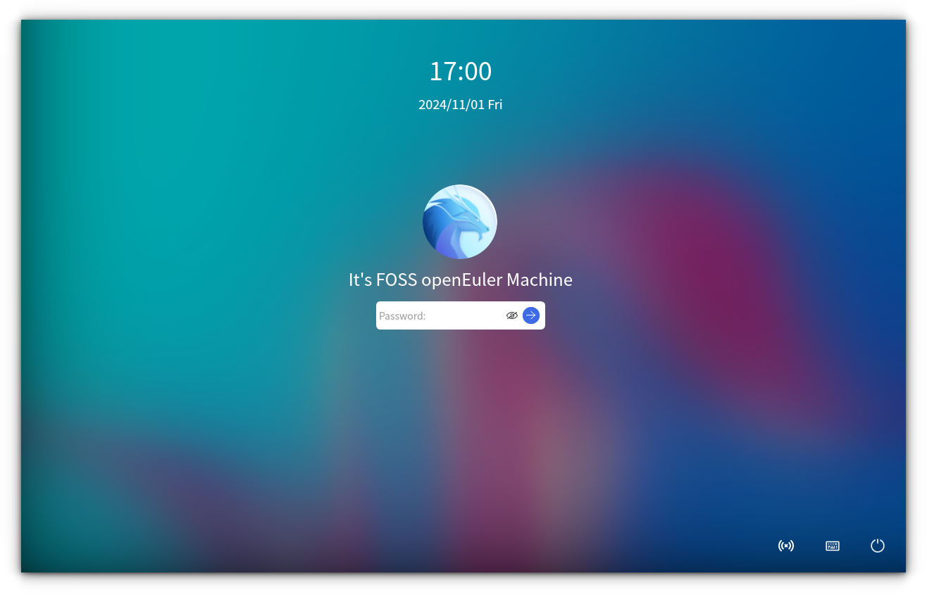 UKUI login screen in openEuler. Enter the password to log in to the system.