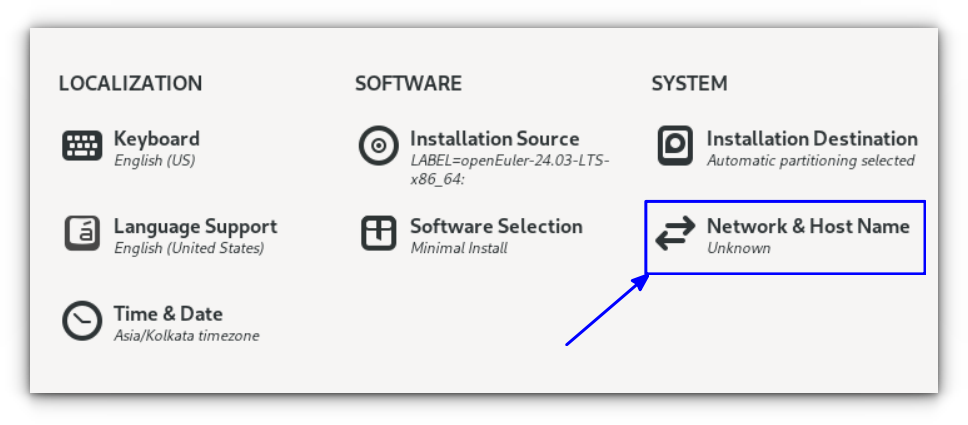 Click on network and hostname button.