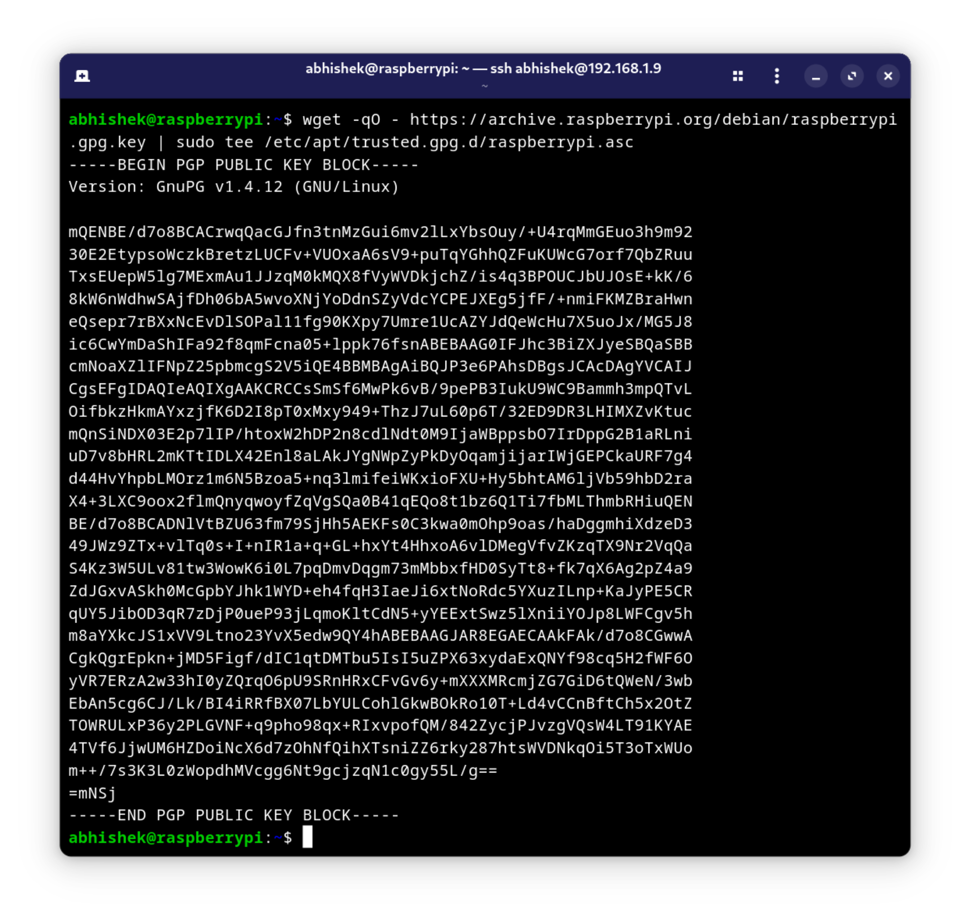 importing the repository gpg key