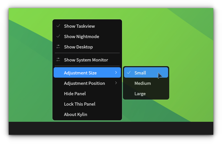 Adjust the size of the UKUI panel to small, medium, or large.