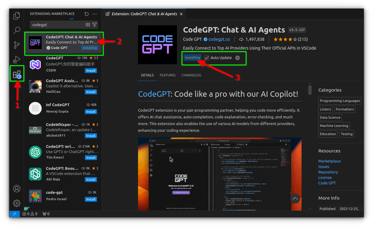 CodeGPT extension in VS Code