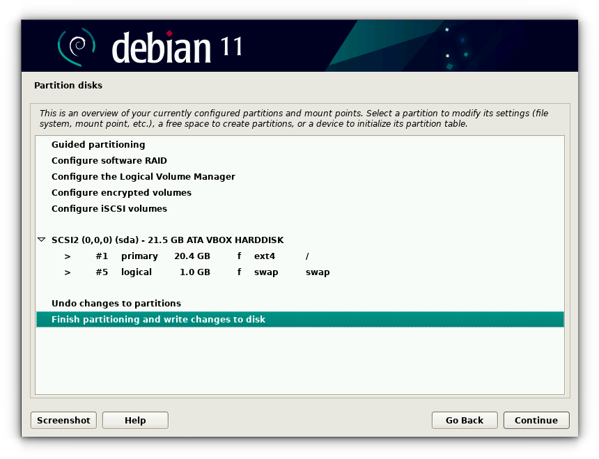 finalizing the disk partitions