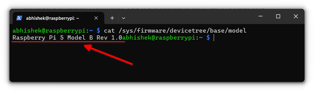 using a terminal command to print out the pi's model