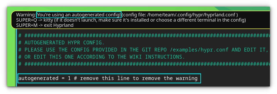 Autogenerated configuration warning in Hyprland