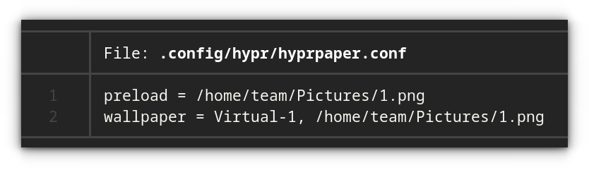 Hyprpaper Configuration file with wallpaper applied in one monitor.